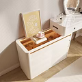 Elegant Modern White Dressing Table With Gold Legs Mirror Drawers And Decorative Chair Natural Light