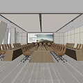 Modern Conference Room Interior With Long Table Comfortable Office Chairs Projection Screen And Modern Lighting