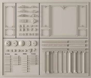 French gypsum line background wall gypsum component skirting line ceiling corner line 3d model