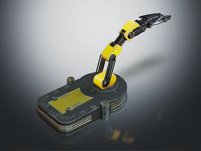 Modern Industrial Robotic Arm With Yellow Black Design And Stable Metal Base 3d model