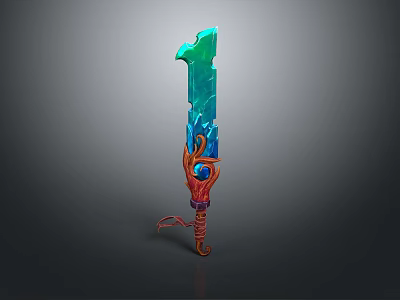 Colorful Crystal Sword With Blue Green Blade Red Hilt And Antler Decoration 3d model