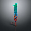 Colorful Crystal Sword With Blue Green Blade Red Hilt And Antler Decoration