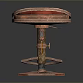 Red Cushioned Stool With Metal Hexagonal Base And Retro Industrial Design