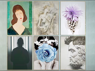 Diverse Style Portrait Art Paintings Featuring Female Male Figures And Sculptural Artworks 3d model