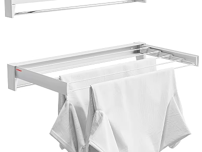 Wall Mounted Metal Towel Rack With White Towels For Bathroom Kitchen Household Essentials 3d model