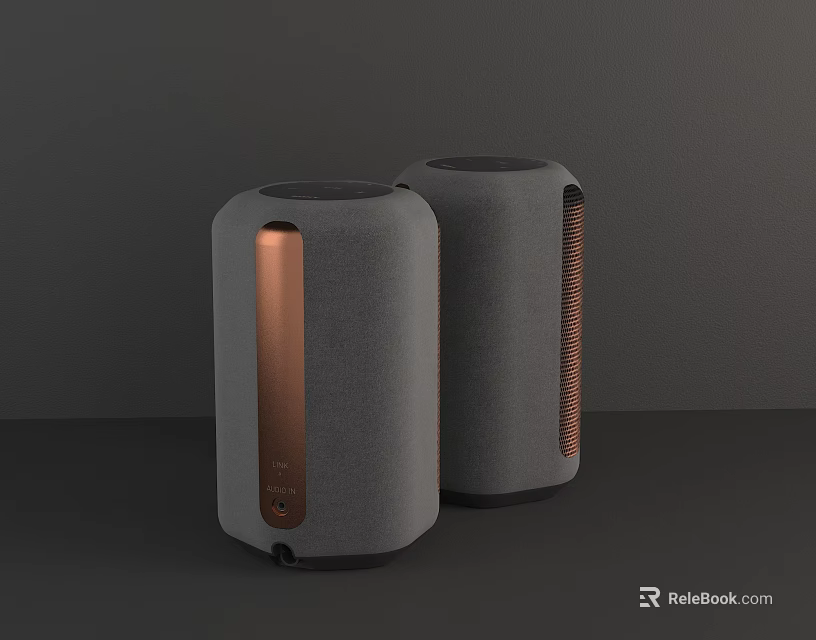 Modern Gray Bluetooth Speakers With Copper Accents And Sleek Design 3d model
