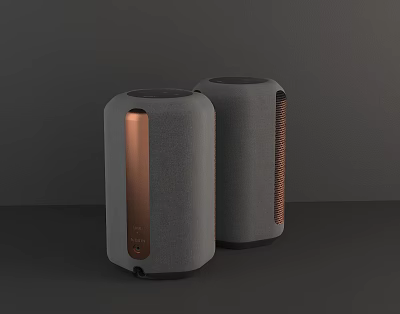 Modern Gray Bluetooth Speakers With Copper Accents And Sleek Design 3d model