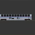 Blue And Silver Model Subway Train With Multiple Black Windows On Gray Reflective Base 3d model
