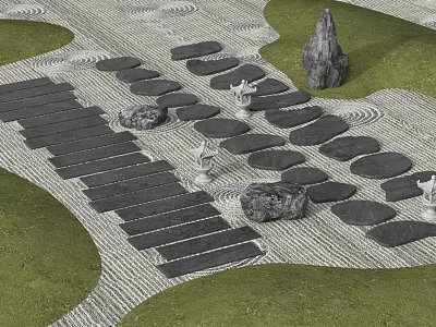 Zen Garden Design With Stone Path Raked Sand And Decorative Stones 3d model