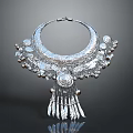 Silver Decorative Necklace With Intricate Beads Tassels And Ornate Design