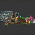 Advanced Robotic Arm And Solar Panel Setup With Chessboard And Green Plants 3d model