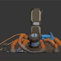 Sci-Fi Scene Component With Circular Ring Orange Pipes Blue Devices And Platform