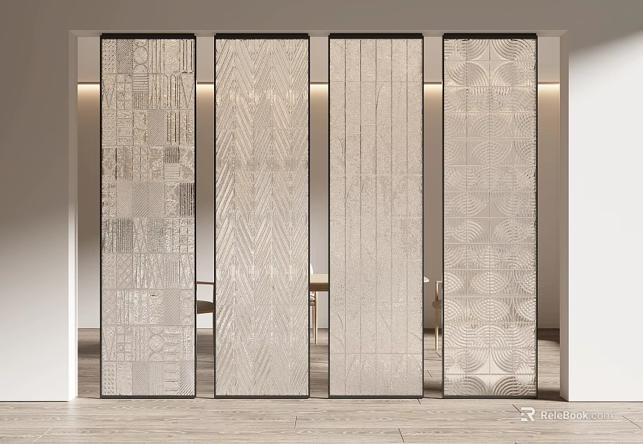 Modern Glass Room Dividers With Geometric Patterns And Textured Designs 3d model 