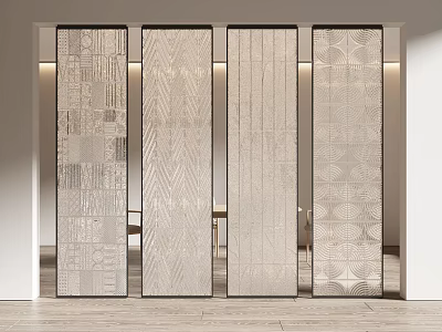 Modern Glass Room Dividers With Geometric Patterns And Textured Designs 3d model