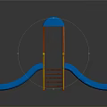 Blue Canopy Double Slide Playground Equipment With Orange Pillars And Yellow Handrails