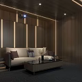 Elegant Home Theater Interior Design With Wooden Walls Recessed Lighting And Large Screen