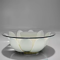 Elegant Lotus Shaped Coffee Table With White Petal Design Glass Top And Gold Base