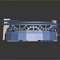Cartoon Scene Of Round Blue Arena With Open Entrance And Interior Small Characters