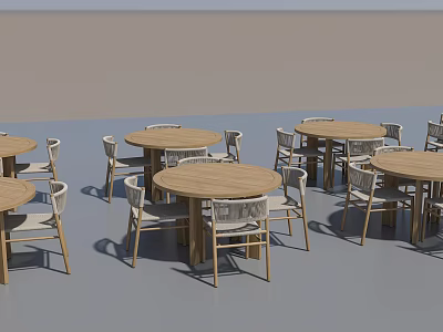 Stylish Round Wooden Outdoor Tables With Comfortable Chairs For Garden Areas 3d model