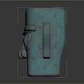 Teal Colored Carved Head Sculpture With Symmetrical Ears And Geometric Facial Design
