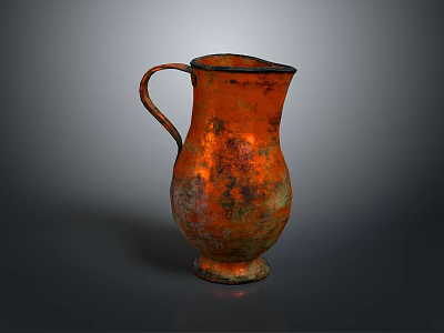 Copper Sculpture Carving Vase With Handle Rustic Patina Classical Design Artwork 3d model