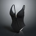 Black Knitted One Piece Swimsuit With Thin Straps And Metal Clasp Design