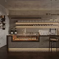Industrial Cafe Interior With Concrete Walls Wooden Counter Pastry Display And Hanging Lights