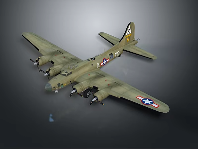 Vintage Olive Green Military Fighter Aircraft With Four Engines U.S. Insignia And Propellers 3d model