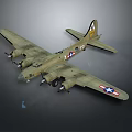Vintage Olive Green Military Fighter Aircraft With Four Engines U.S. Insignia And Propellers