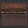 Vintage Red Upright Piano With Carved Wooden Decor For Home Living Space