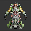 Green Red Armored Warrior With Yellow Skin And Green Legged Red Core Mechanical Spider Creature