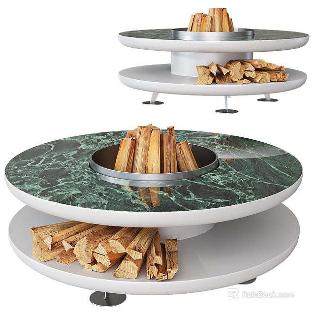 Stylish Tiered Fire Pit With Marble Top And Firewood Storage 3d model 
