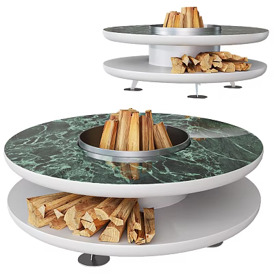 Stylish Tiered Fire Pit With Marble Top And Firewood Storage 3d model
