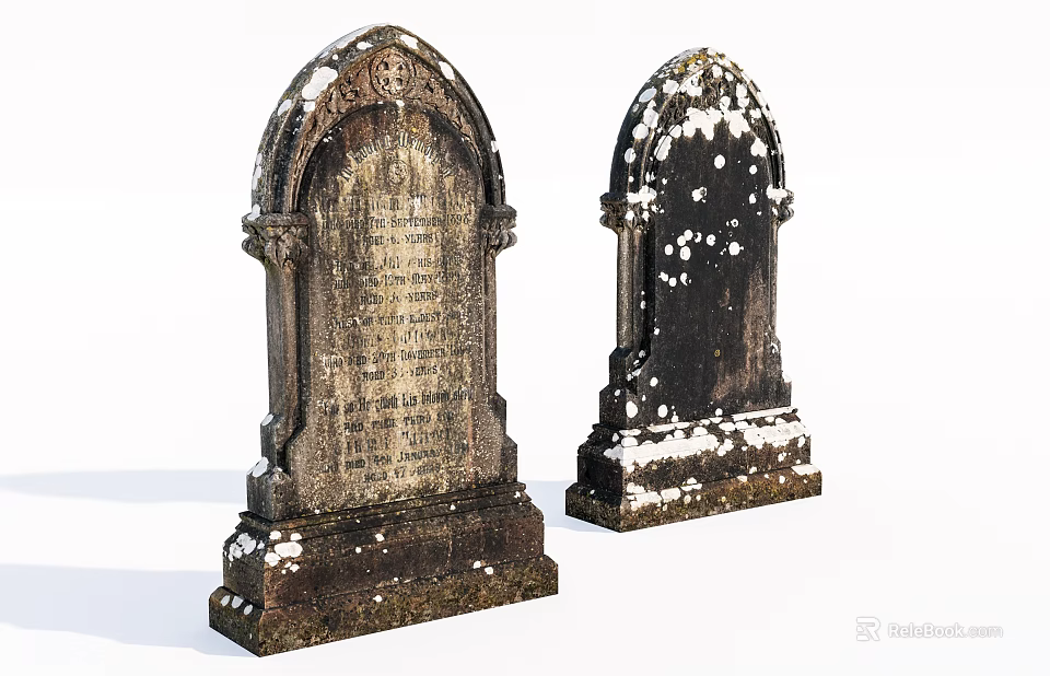 Old Stone and Wood Tombstones with Snow Covered Carvings and Inscriptions 3d model 