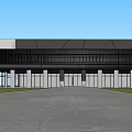 Modern Office Building Exterior With Glass Facade Spacious Driveway And Green Lawn