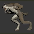 3D Mythical Werewolf Character Muscular Body Standing Pose Open Mouth Sharp Teeth