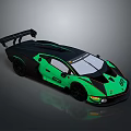 Black and Green Racing Sports Car with Large Rear Wing and Number 63 on Body