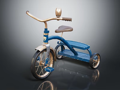 Stylish Vintage Blue Tricycle With Gold Accents And Brown Seat Design 3d model