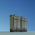 Modern High Rise Residential Building Exterior With Blue Sky And Windows