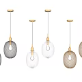 Multiple Modern Pendant Lights With Woven Texture Gold White Brown Metal Base For Interior Decor