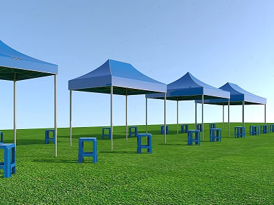 modern tent tarpaulin umbrella stool plastic stool 3d model