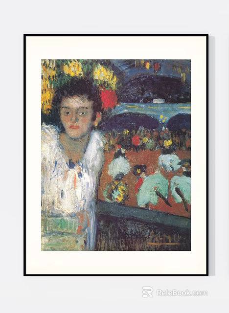 Impressionist Portrait Painting of a Woman With Floral Hat and Vibrant Crowd Background 3d model 