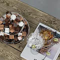Inflatable Brown White Cubes On Metal Tray Wooden Table With Magazine