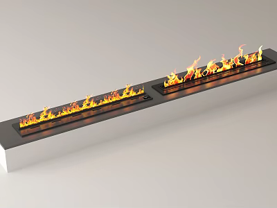 Modern Home Interior With Double Linear Fireplaces And Burning Flames 3d model