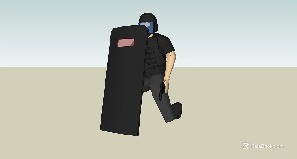 A Man In Tactical Gear With Shield Firearm Helmet And Mask Moving 3d model 