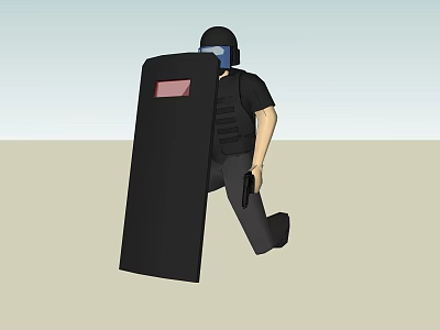 A Man In Tactical Gear With Shield Firearm Helmet And Mask Moving 3d model