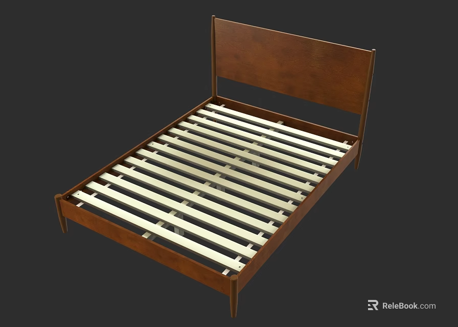 Wooden Single Bed Frame With Simple Headboard And Slatted Support Base Design 3d model 