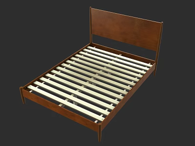 Wooden Single Bed Frame With Simple Headboard And Slatted Support Base Design 3d model