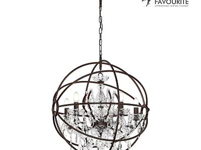 Spherical Chandelier with Metal Frame and Crystal Decorations for Elegant Interior 3d model