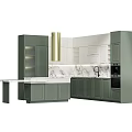 Elegant Modern Kitchen With Green And White Cabinets Marble Countertop And Oven